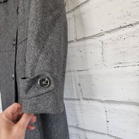Kenneth Cole Women's Grey Lined Wool Blend Button Front Long Peacoat Size 8 - Picture 8 of 16
